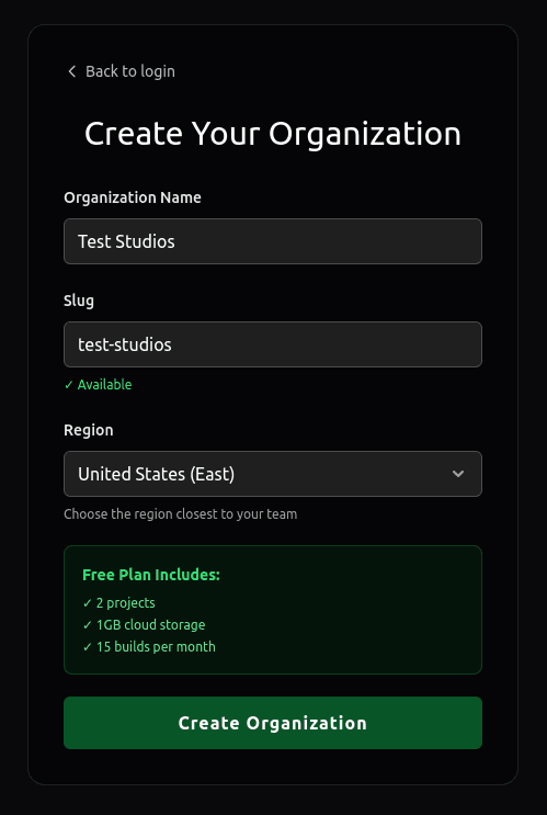 Organization Creation Step 2
