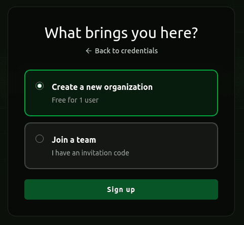 Organization Creation Step 1