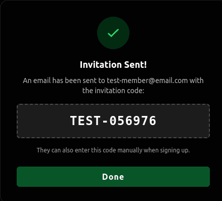 Invitation Code Generated