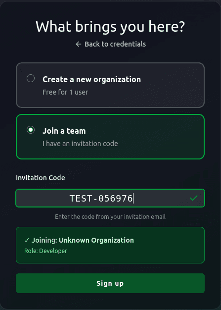 Entering Invitation Code